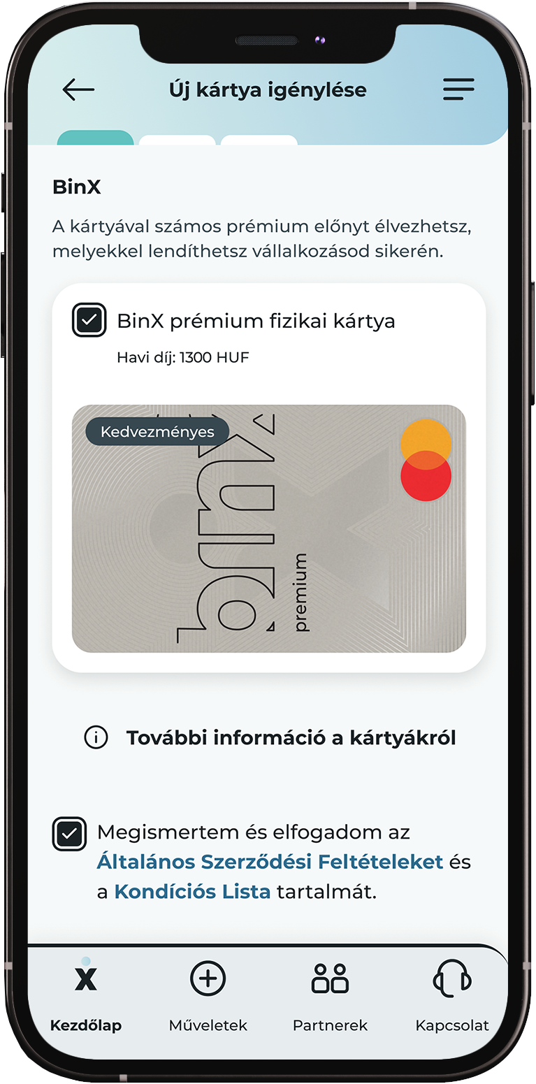 BinX app kártyaigénylés