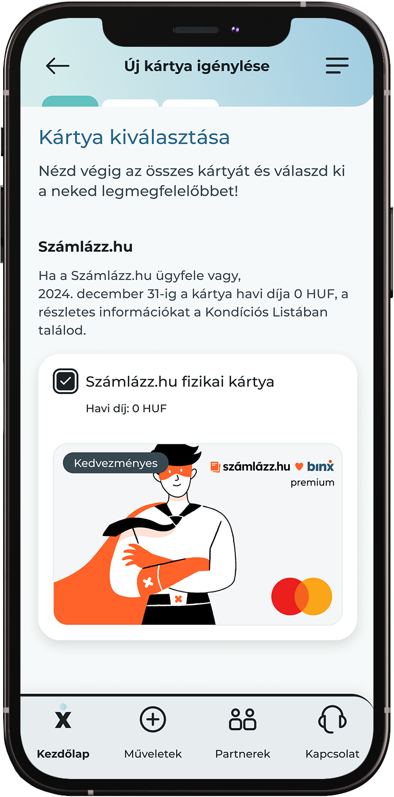 BinX app kártyaigénylés